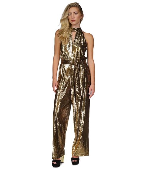 michael kors gold sequin jumpsuit|michael kors belted denim jumpsuit.